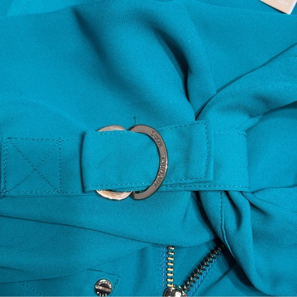 Michael Kors Teal Blue Green Zip Blouse Gold Detail Size Large - Picture 6 of 7